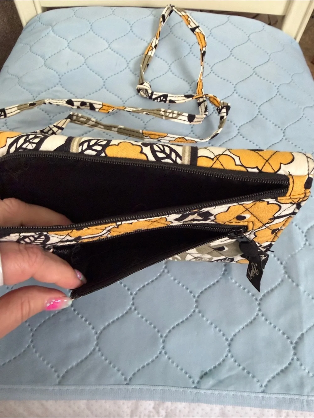 Vera Bradley Yellow Floral Quilted Clutch Wallet with Black Accents